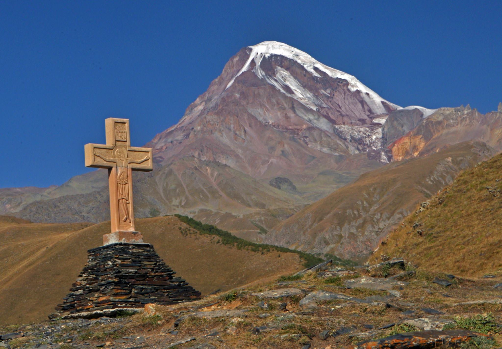 Mt. Kazbek from the Gergeti church