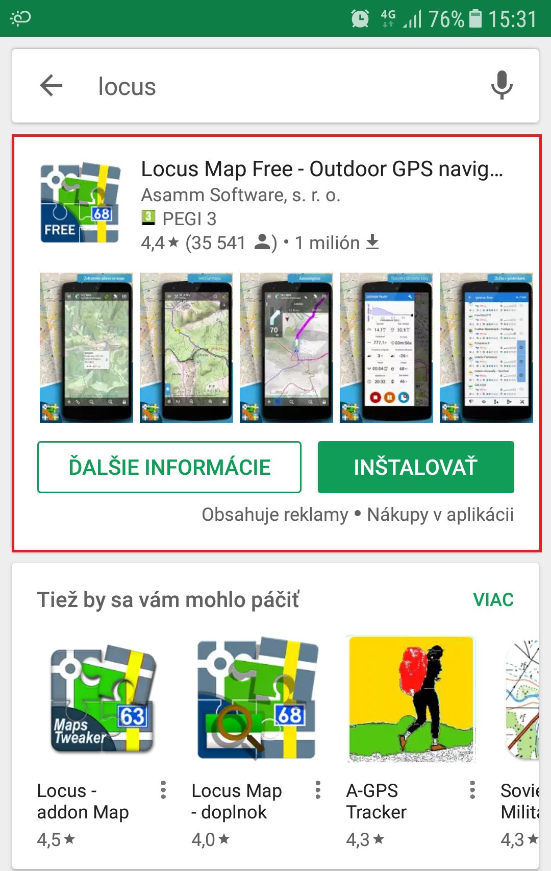 Locus map in the Google Play store