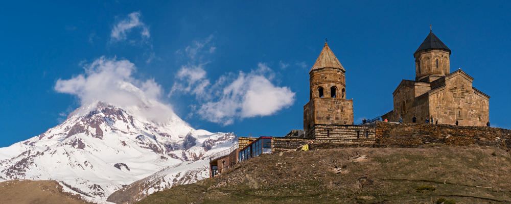 Gergeti Trinity church with Mt. Kazbek