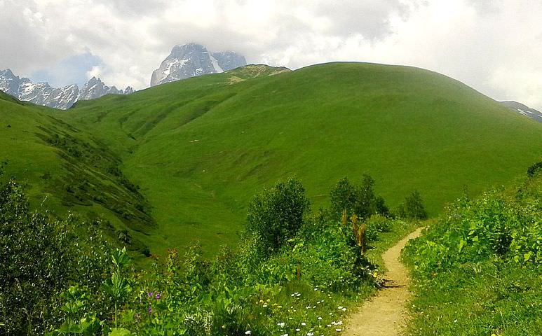 Well-beaten trail of Lashkvidi valley above summer hut