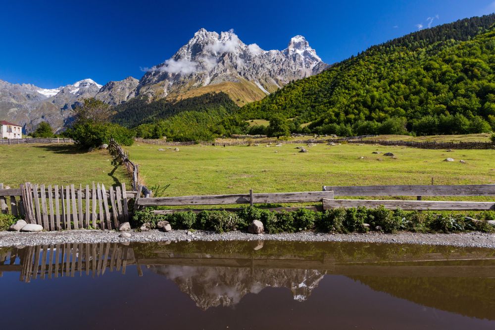 View of Mt. Ushba from Mazeri village